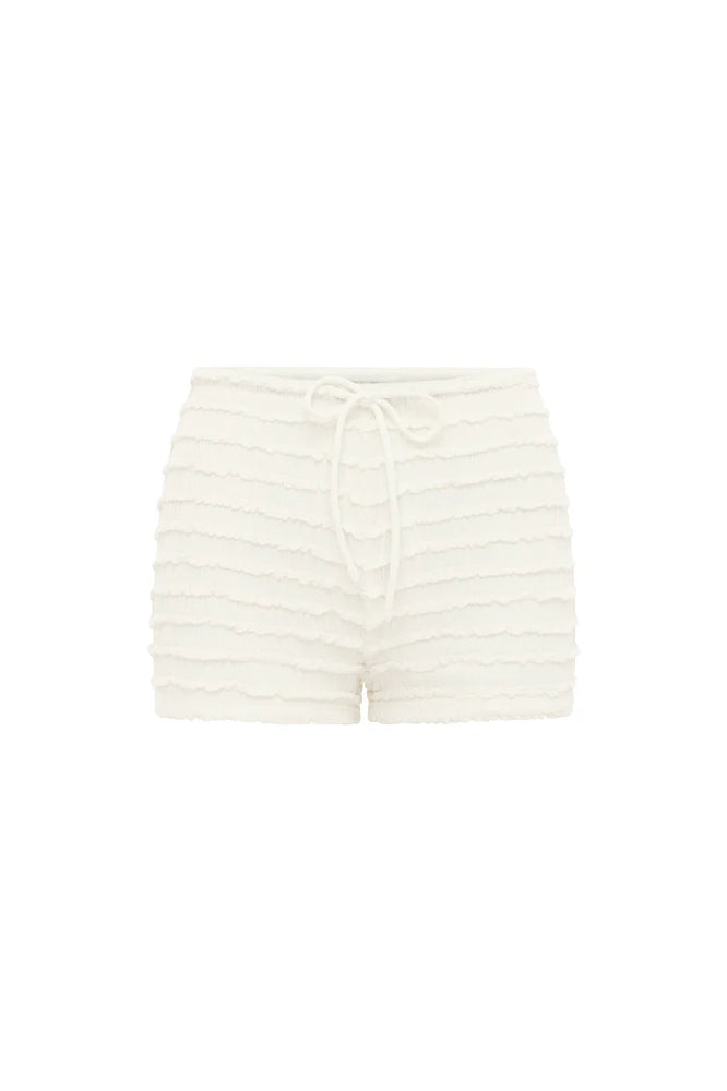 ADALEE RUFFLE TEXTURE HOT SHORT - WHITE