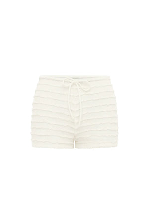 ADALEE RUFFLE TEXTURE HOT SHORT - WHITE