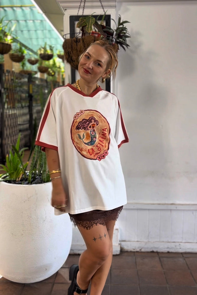 By Frankie Tee- White/Rust La Sirena Cotton