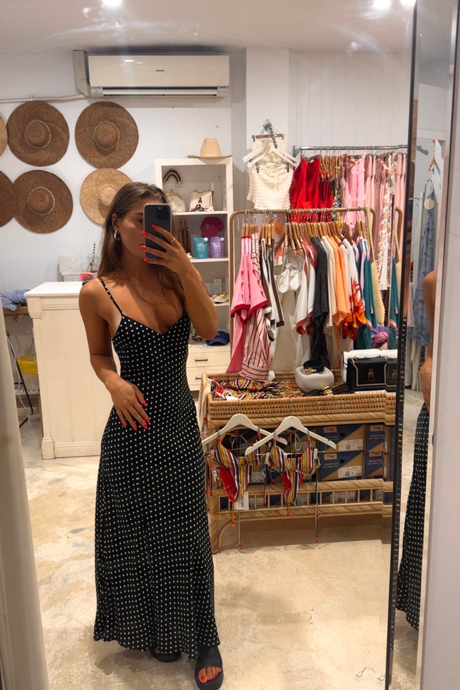 Yours Truly Midi Dress Black and White Polka Dots