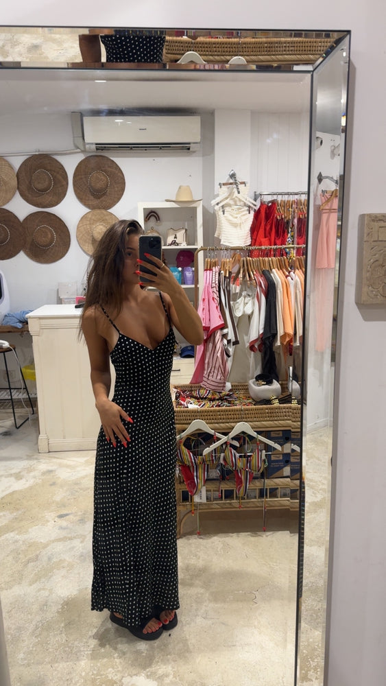 Yours Truly Midi Dress Black and White Polka Dots