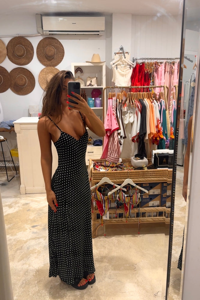 Yours Truly Midi Dress Black and White Polka Dots
