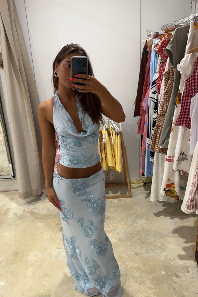 Saints & Secrets Light Blue Floral Halter Top