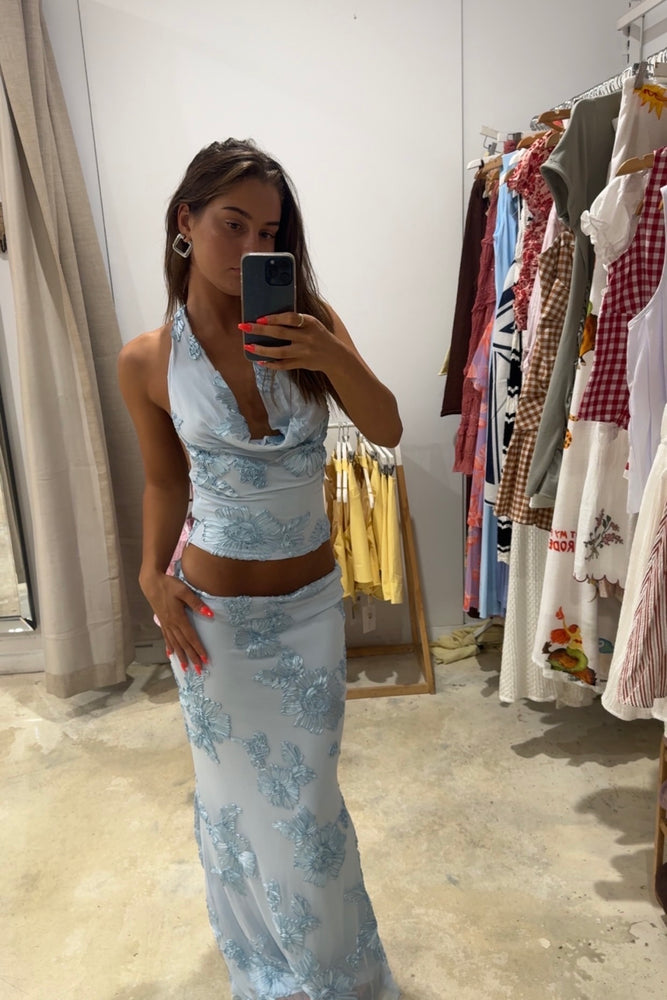 Saints & Secrets Light Blue Floral Maxi Skirt