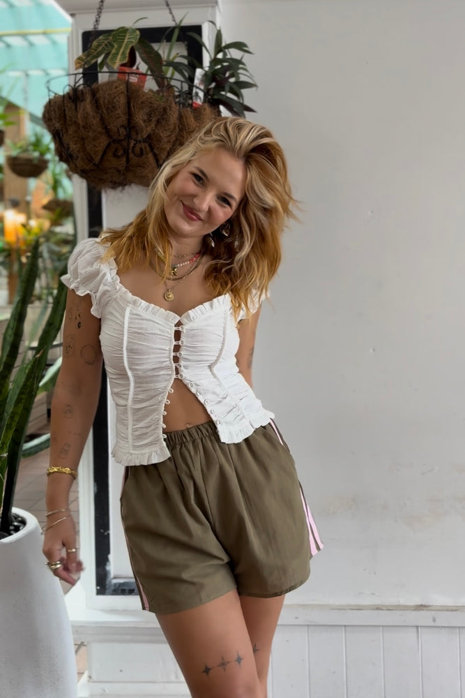 Indikah White Ruffle Button Up Top