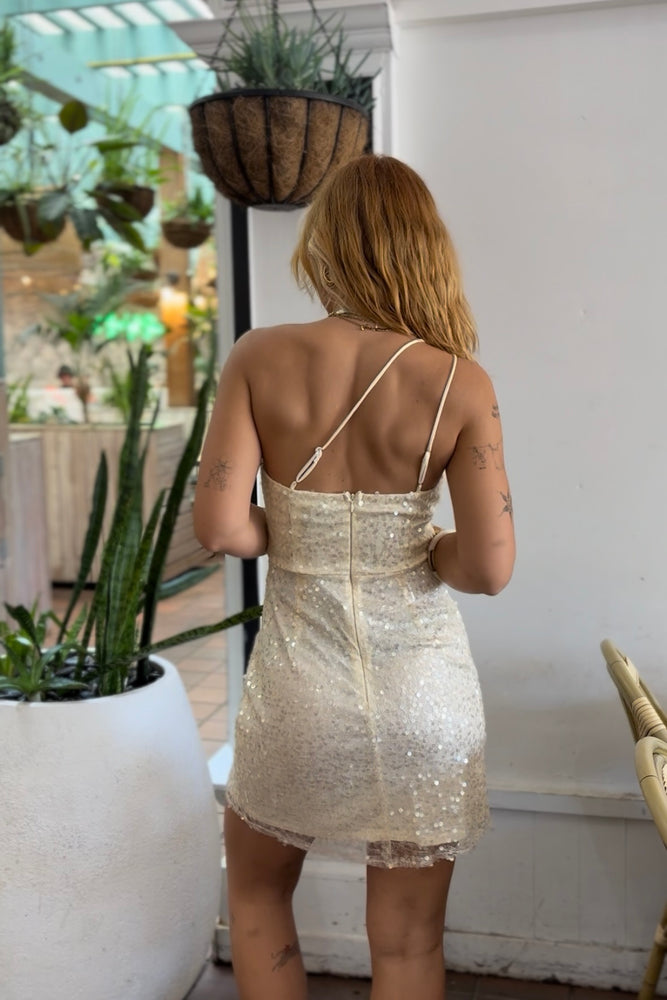 Angel Biba Yellow Sequin Off shoulder Mini Dress