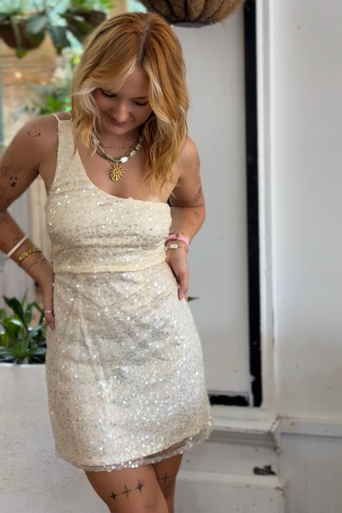 Angel Biba Yellow Sequin Off shoulder Mini Dress