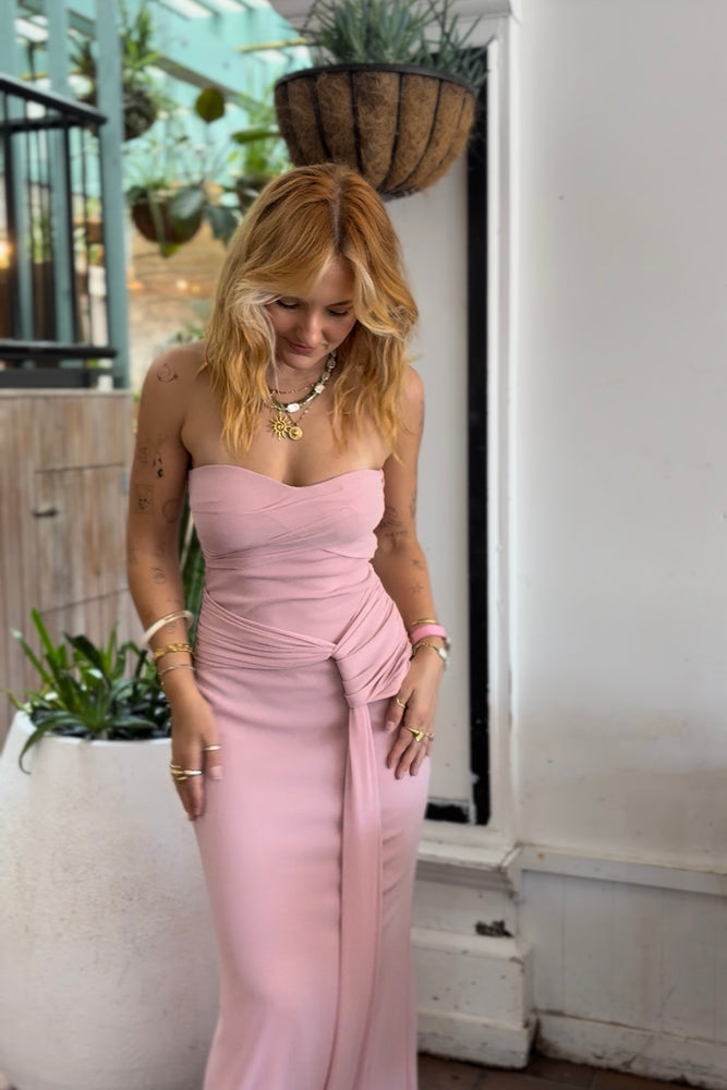 Saints & Secrets Shimmer Pink Strapless Maxi