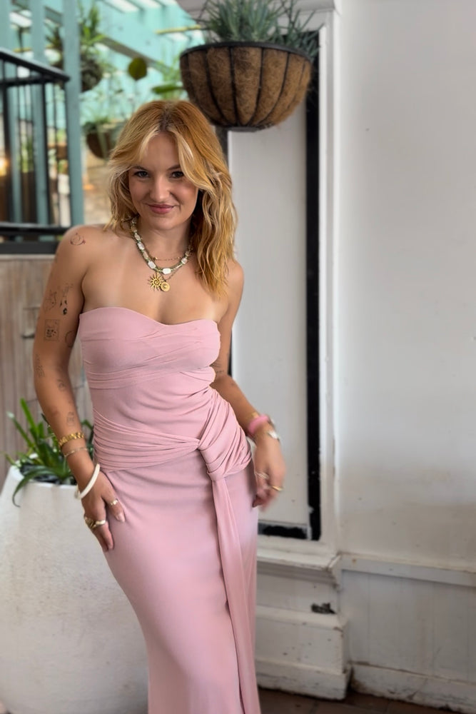Saints & Secrets Shimmer Pink Strapless Maxi
