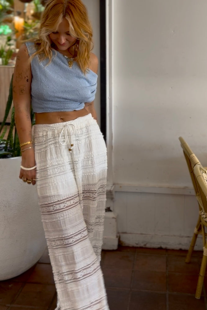 Indikah Wide Leg Lace Ruffle Pants