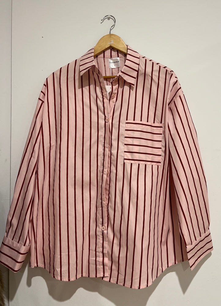 By Frankie- Long sleeve shirt Button up Pink & Red stripe