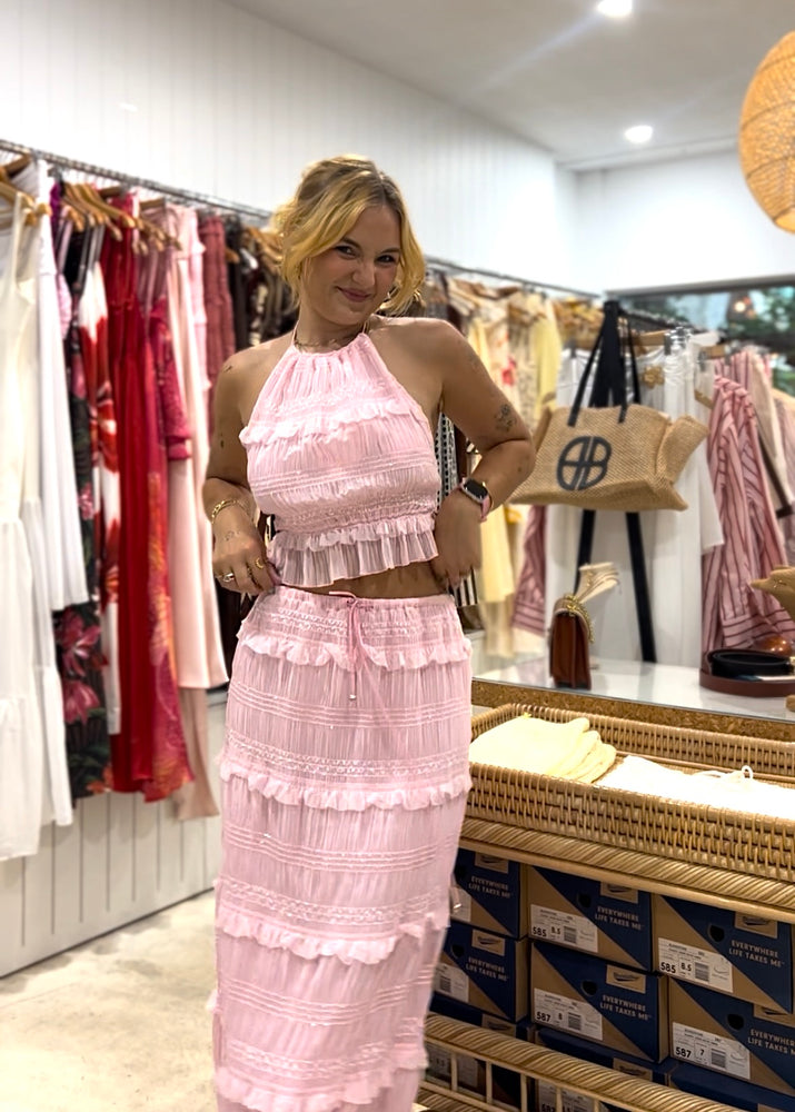 Angel Biba- Halter Top Ruffle Sparkle Pink