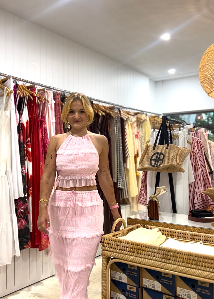 Angel Biba- Maxi ruffle sparkle skirt Pink