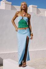 NAYA HIGH SLIT MAXI SKIRT - BLUE
