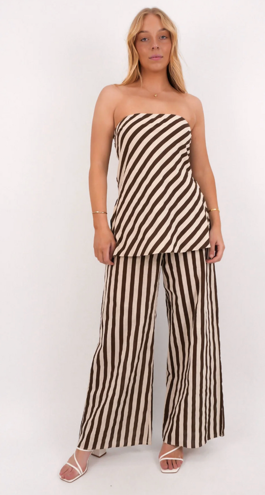 By Frankie- Linen Strapless Top Brown & Tan Stripe