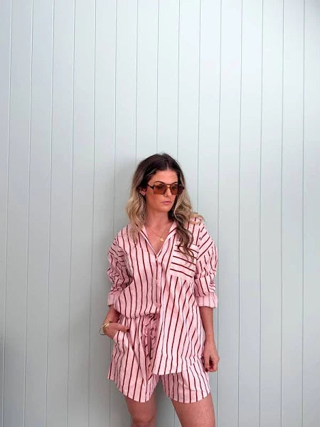 By Frankie- Shorts Pink & Red stripe